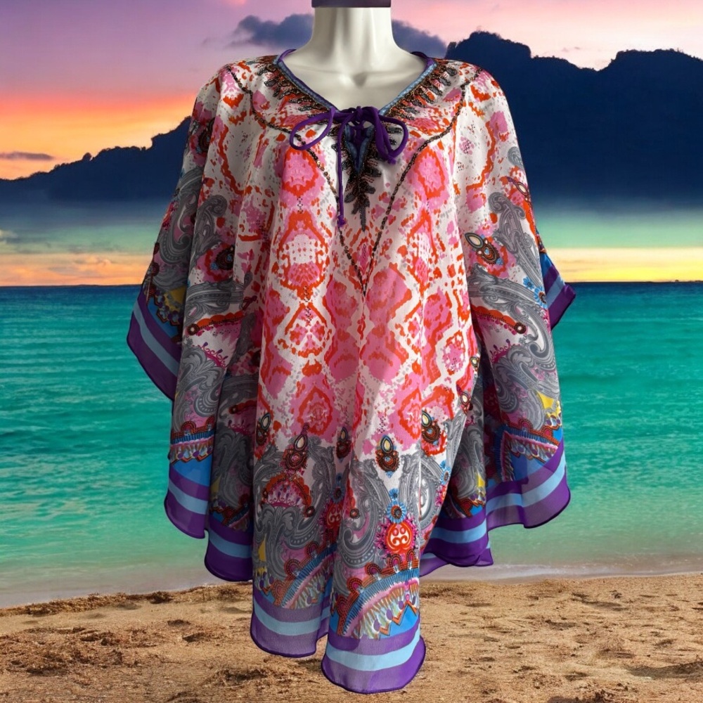 Shoreline Pink and Purple Patterned Swim Cover-Up